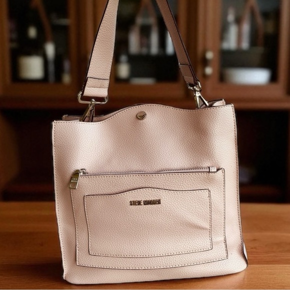 Steve Madden Vegan Leather Tote Purse Blush Pink Silver Hardware Structured Bag - Picture 1 of 14